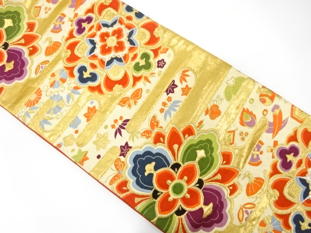 JAPANESE KIMONO / ANTIQUE FUKURO OBI / SILK / WOVEN FLOWER CREST